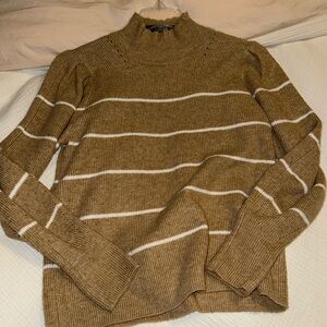 Mock neck camel white striped sweater